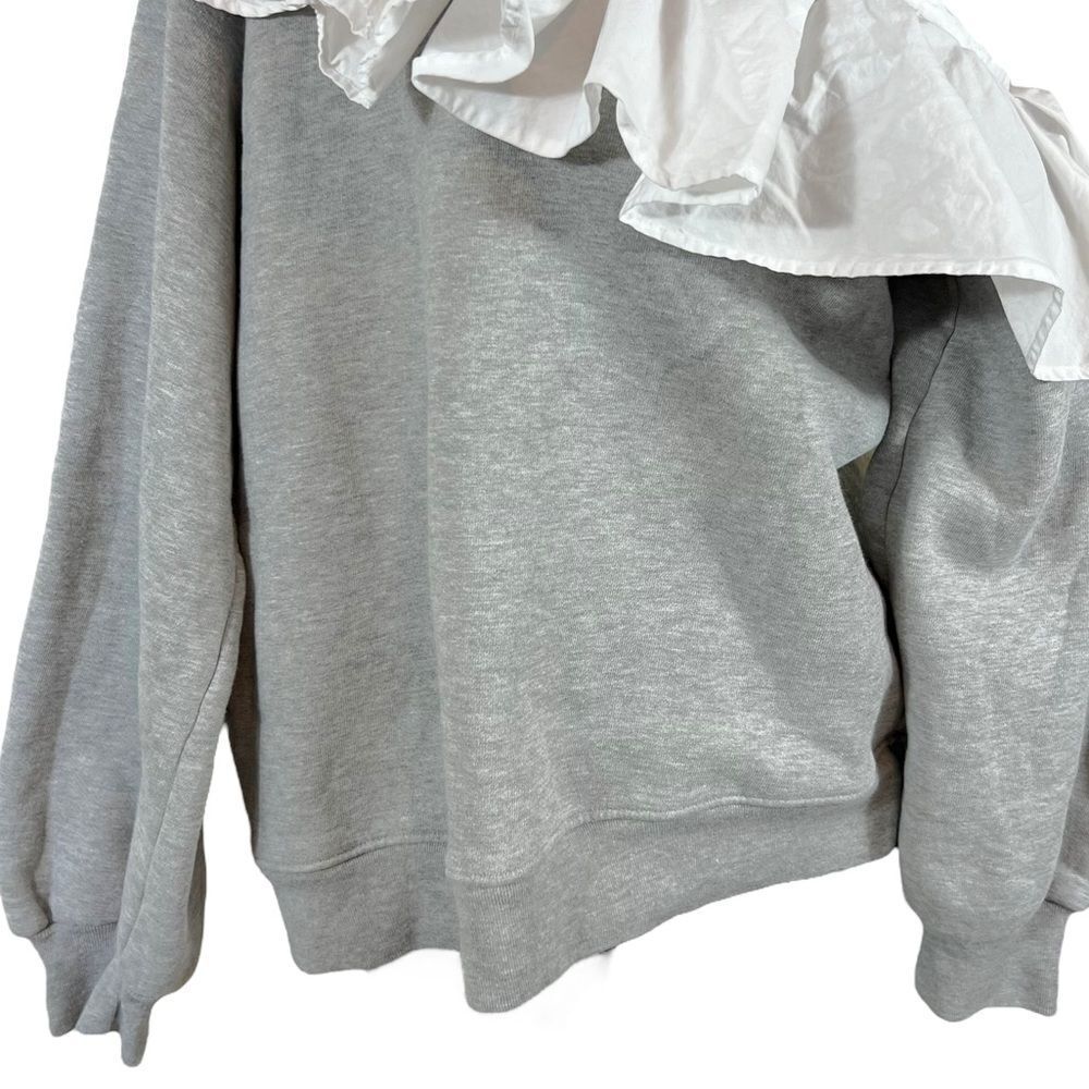 CLU One Shoulder Ruffled Sweatshirt In Heather Gray/White - Picture 4 of 10